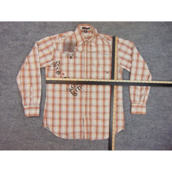 Artful‎ Dodger Shirt Mens Med Orange White Plaid Western Pearl Snaps - Picture 6 of 10